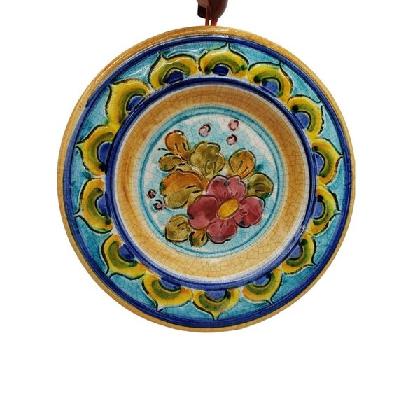 Vintage Signed GRAFFITO DIPINTO A MANO Hand Made Italian Ceramic Blue Yellow Ora - Picture 1 of 11